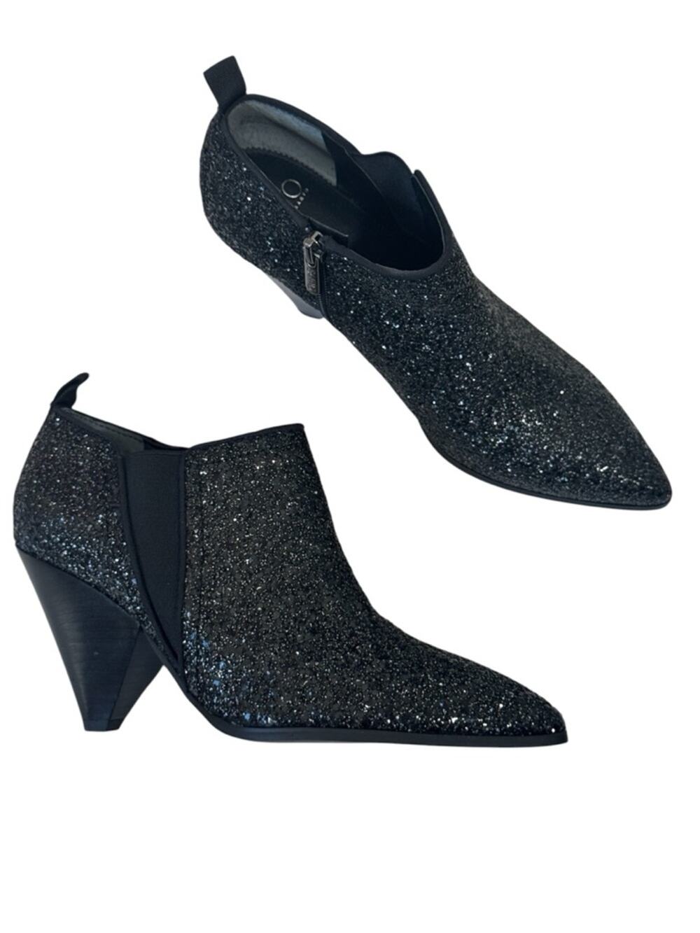 Franco Sarto Black Glitter Ankle Boots Booties Womens 9 Boho Western Glitz Glam